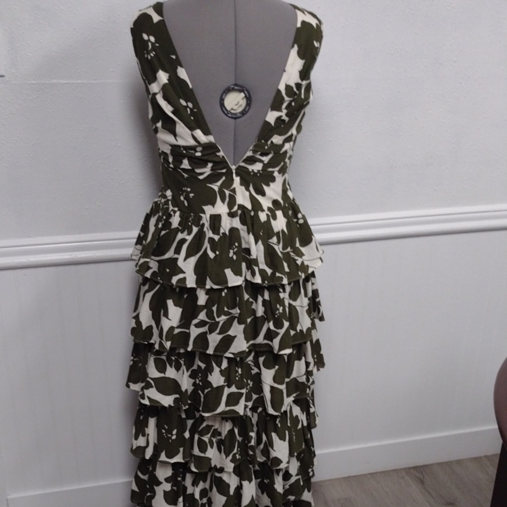 J. Crew Olive and White Floral Maxi Dress Formal Event, Bohemian, Boho. - Picture 5 of 12